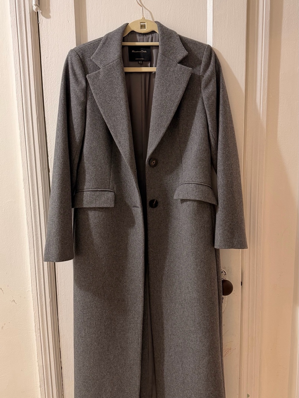 Massimo Dutti Gray Single-Breasted Long Wool Trench Coat